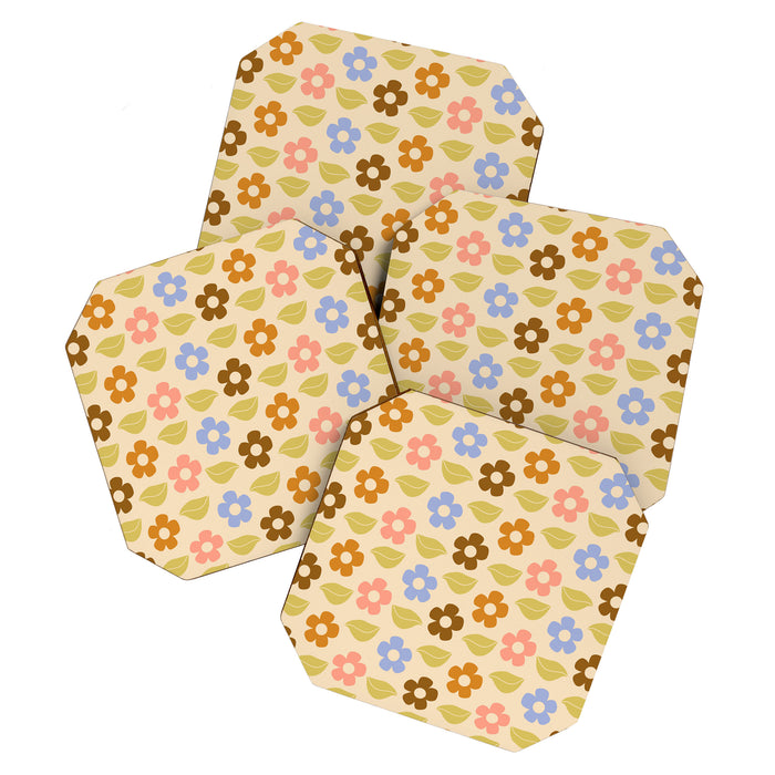 Retro Flower Vibe - Vintage Colors  Coaster Gallery Image 1
