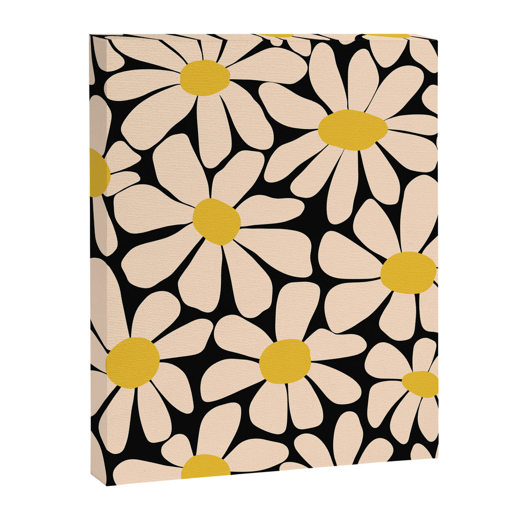 Retro Fun Floral - Off-white, Yellow and Black Canvas Print Gallery Image 8