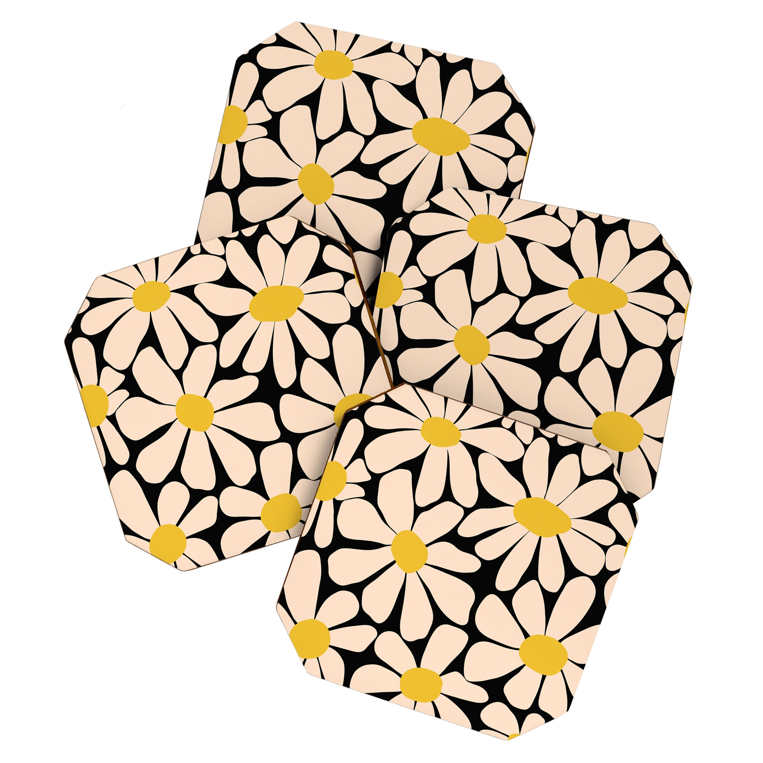 Retro Fun Floral - Off-white, Yellow and Black Coaster Gallery Image 1