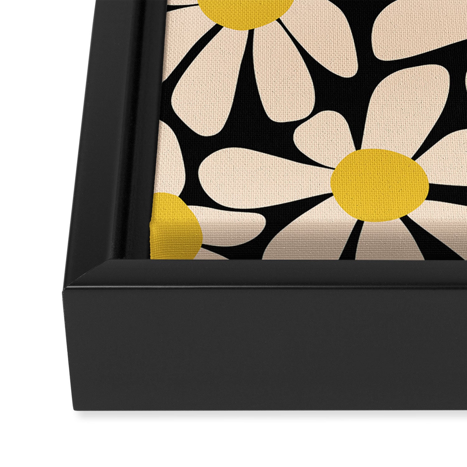 Retro Fun Floral - Off-white, Yellow and Black Framed Canvas Print Gallery Image 3