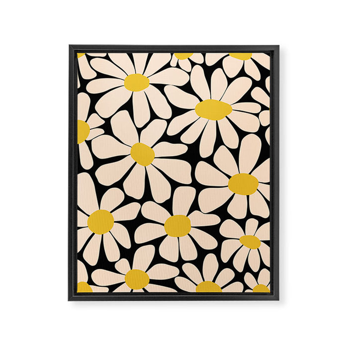 Retro Fun Floral - Off-white, Yellow and Black Framed Canvas Print Gallery Image 1