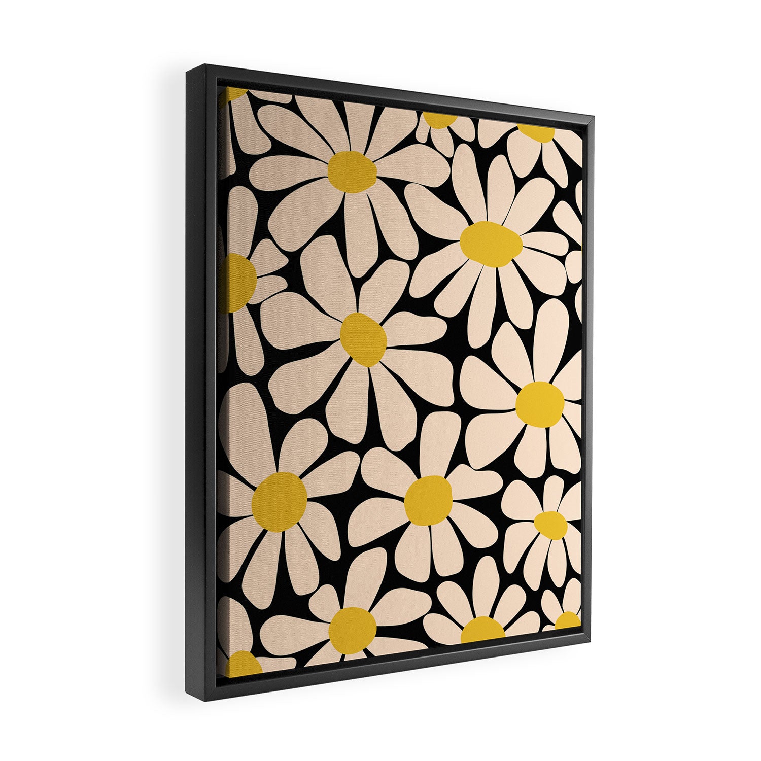 Retro Fun Floral - Off-white, Yellow and Black Framed Canvas Print Gallery Image 2