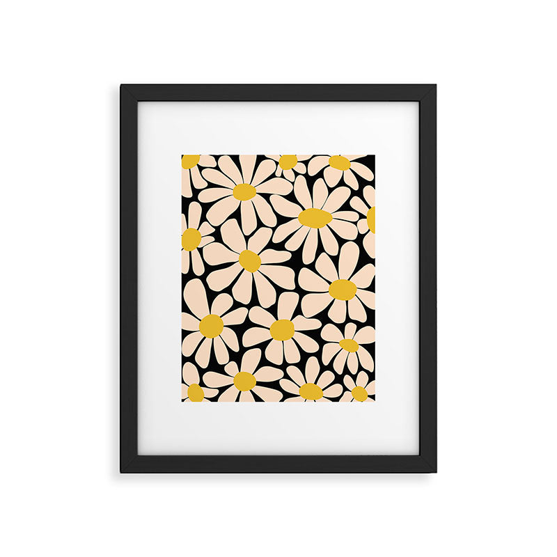 Retro Fun Floral - Off-white, Yellow and Black Framed Art Print Gallery Image 6