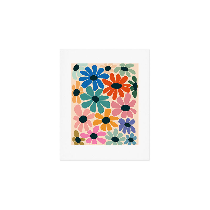 Retro Fun Floral - Rainbow color Art Print Gallery Image 1