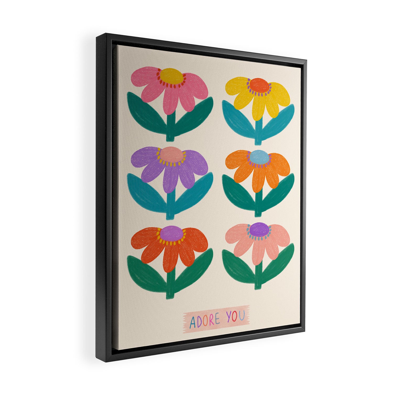 Retro Fun Flower - Adore You  Framed Canvas Print Gallery Image 2