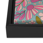 Retro Groovy - 70's Blue Floral Pattern Framed Canvas Print Gallery Image 3
