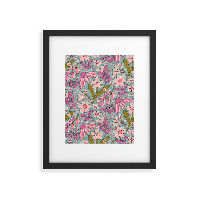 Retro Groovy - 70's Blue Floral Pattern Framed Art Print Gallery Image 6