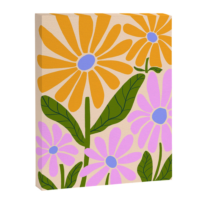 Retro Groovy Daisies - Orange, Pink, Very-Peri and Green  Canvas Print Gallery Image 1