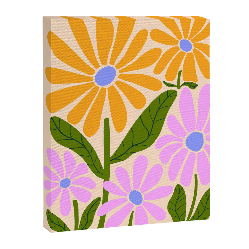 Retro Groovy Daisies - Orange, Pink, Very-Peri and Green  Canvas Print Gallery Image 6