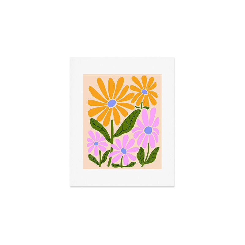 Retro Groovy Daisies - Orange, Pink, Very-Peri and Green  Art Print Gallery Image 1