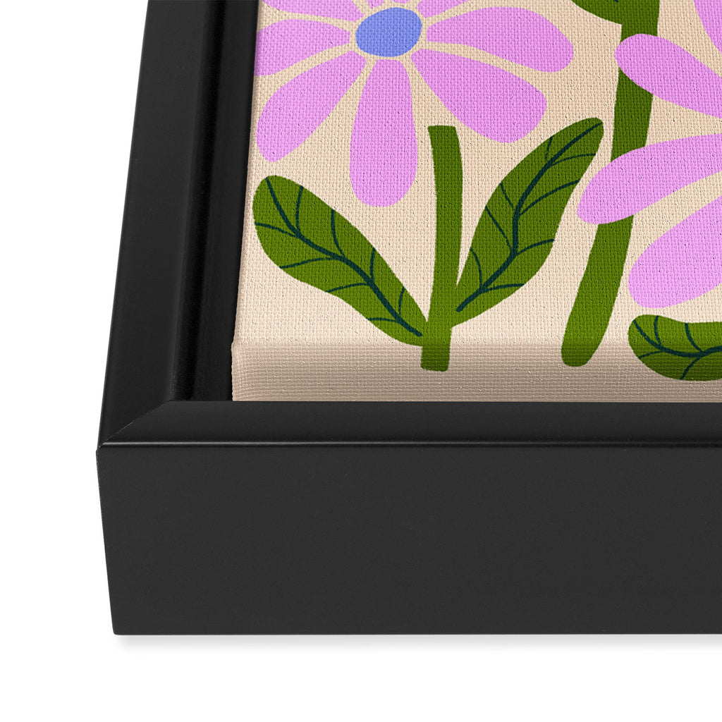 Retro Groovy Daisies - Orange, Pink, Very-Peri and Green  Framed Canvas Print Gallery Image 3