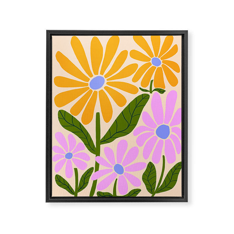 Retro Groovy Daisies - Orange, Pink, Very-Peri and Green  Framed Canvas Print Gallery Image 6