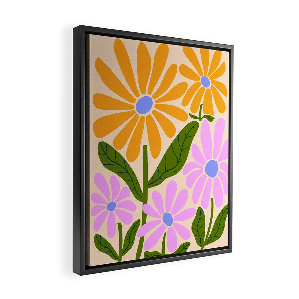 Retro Groovy Daisies - Orange, Pink, Very-Peri and Green  Framed Canvas Print Gallery Image 2