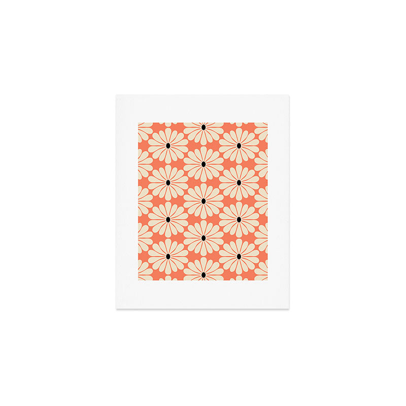 Retro Modern Daisy - Peach, Off-white and Black Art Print Gallery Image 1