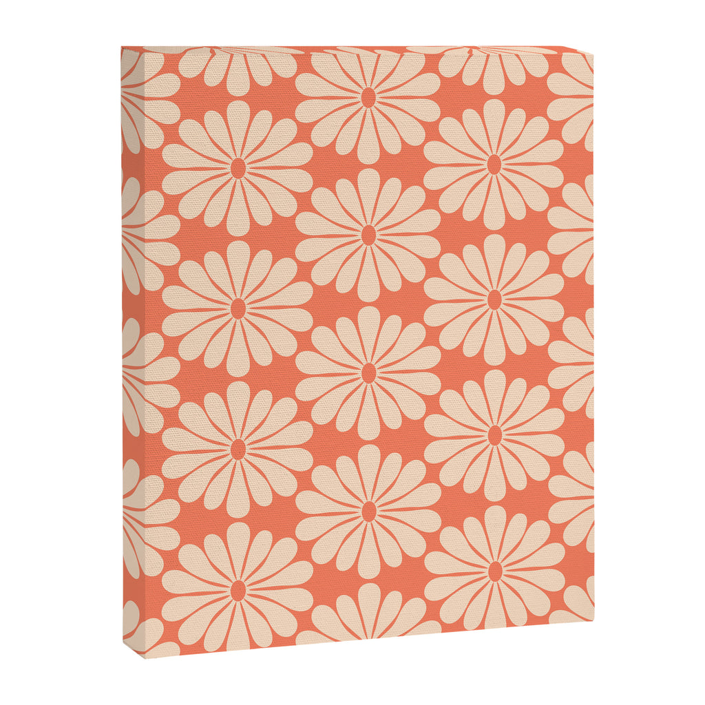 Retro Modern Daisy - Salmon and Off-white Canvas Print Gallery Image 6