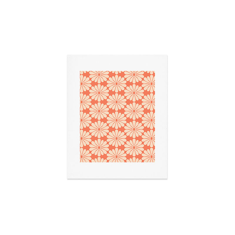 Retro Modern Daisy - Salmon and Off-white Art Print Gallery Image 1
