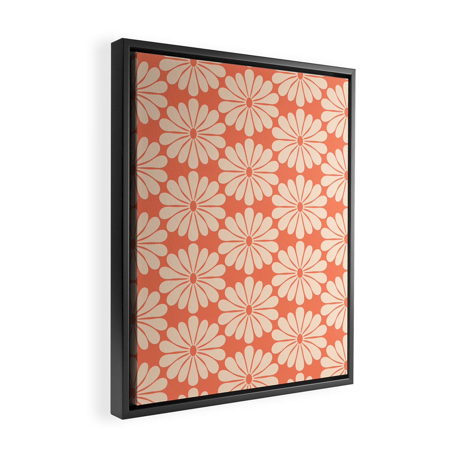 Retro Modern Daisy - Salmon and Off-white Framed Canvas Print Gallery Image 2
