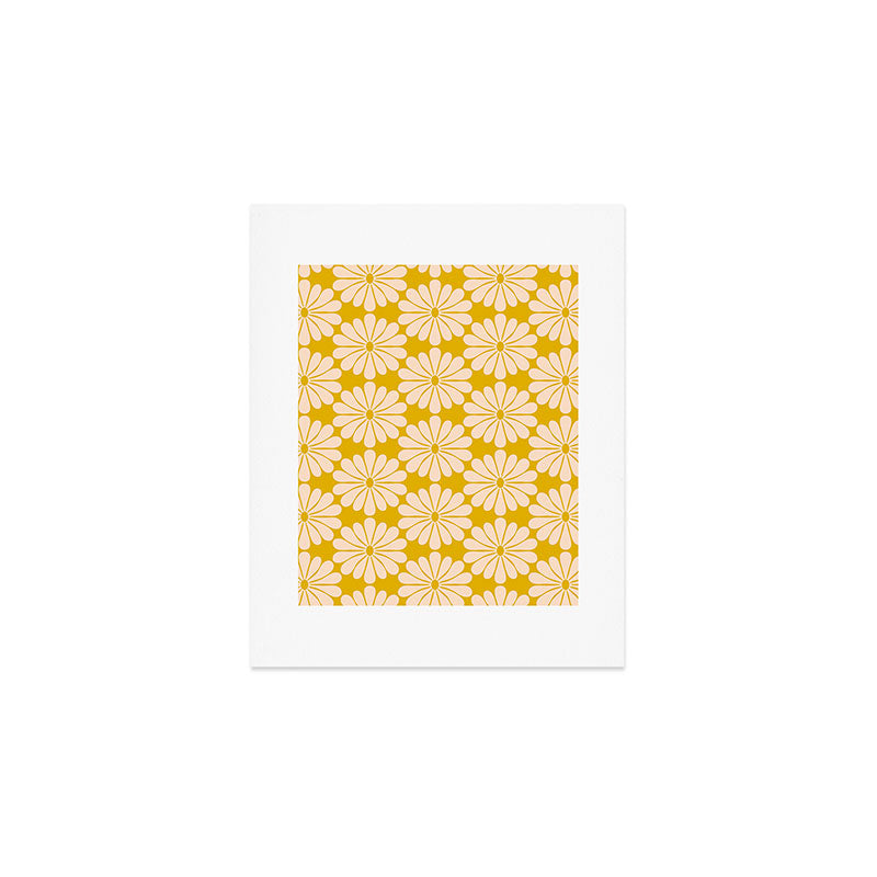 Retro Modern Daisy - Yellow Mostard Art Print Gallery Image 1