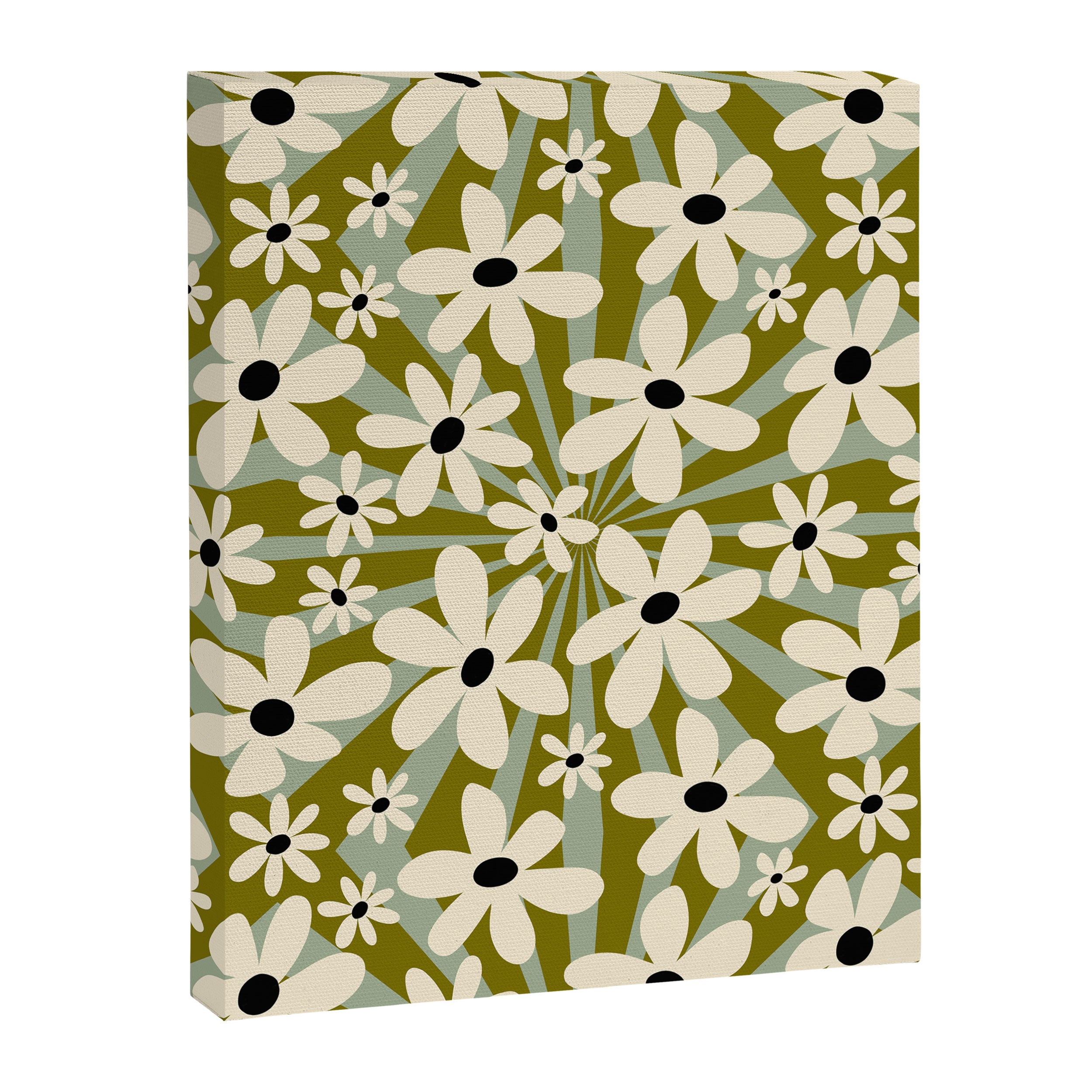 Retro Psychedelic Daisy Flower - Green Color Canvas Print Gallery Image 8