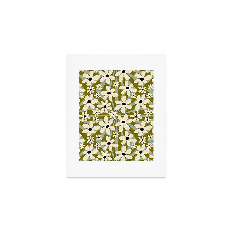 Retro Psychedelic Daisy Flower - Green Color Art Print Gallery Image 1