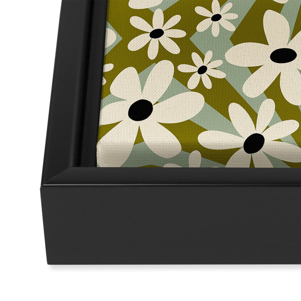 Retro Psychedelic Daisy Flower - Green Color Framed Canvas Print Gallery Image 3