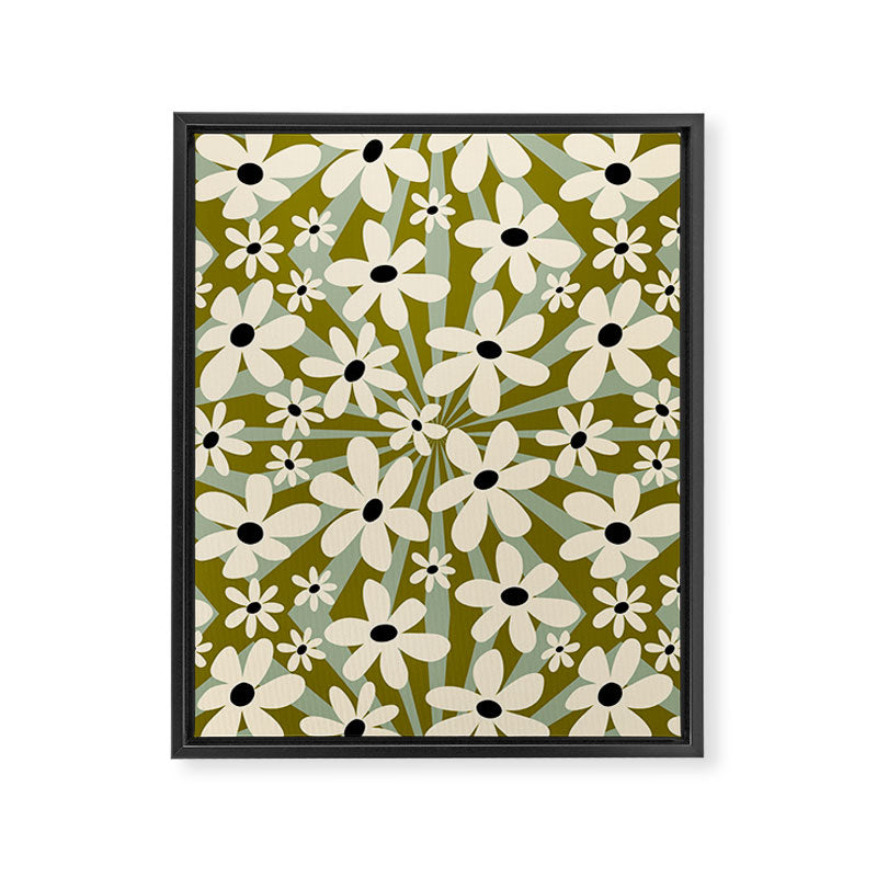 Retro Psychedelic Daisy Flower - Green Color Framed Canvas Print Gallery Image 8