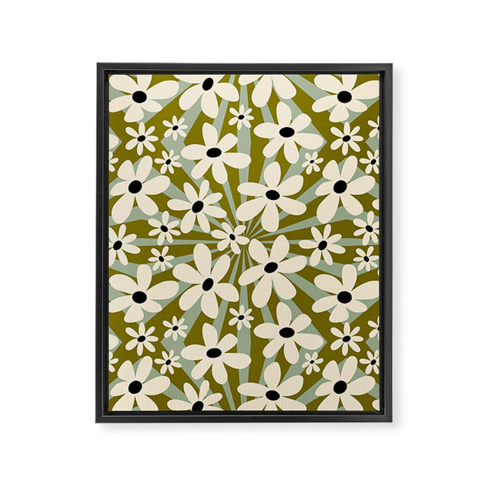 Retro Psychedelic Daisy Flower - Green Color Framed Canvas Print Gallery Image 1
