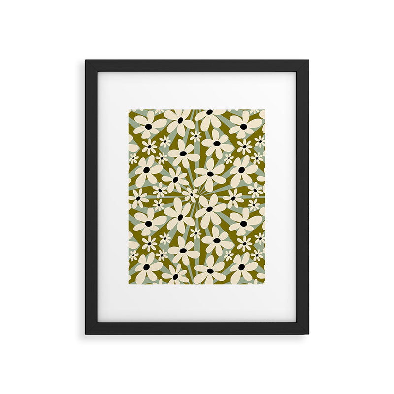 Retro Psychedelic Daisy Flower - Green Color Framed Art Print Gallery Image 6