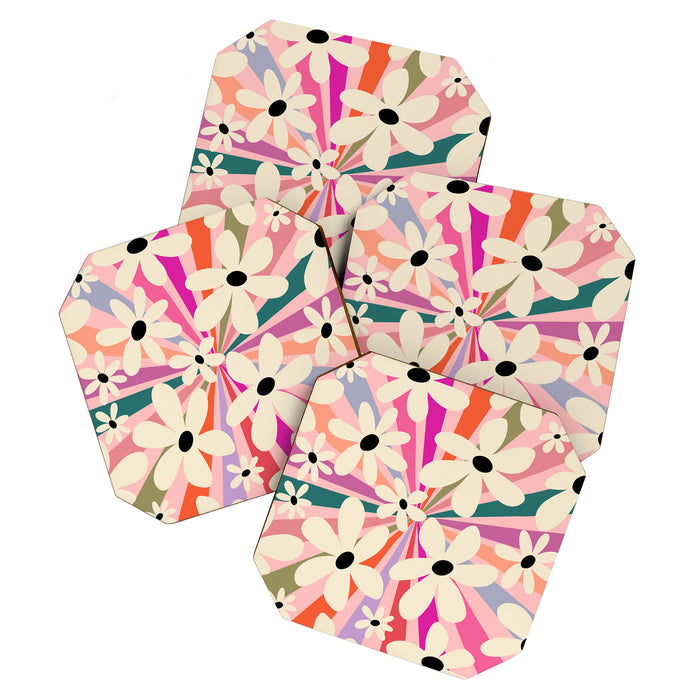 Retro Psychedelic Daisy Flower - Rainbow Color Coaster Gallery Image 1