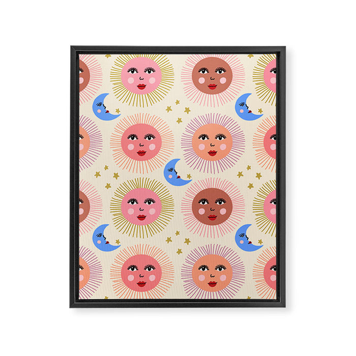 Retro Sun and Moon  Framed Canvas Print Gallery Image 1