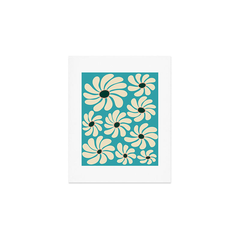 Retro Super Bloom - 70'S Vibe - Turquoise Art Print Gallery Image 1