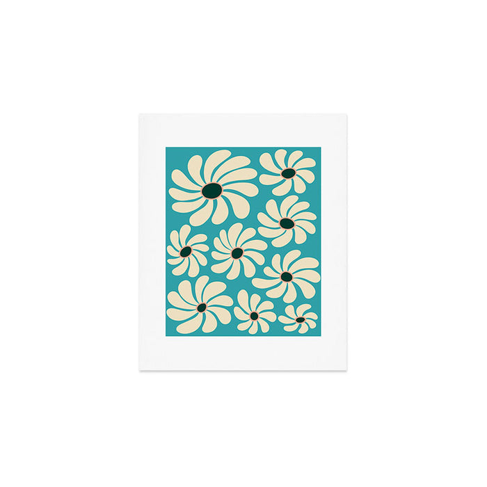 Retro Super Bloom - 70'S Vibe - Turquoise Art Print Gallery Image 1