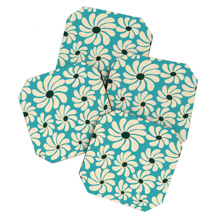 Retro Super Bloom - 70'S Vibe - Turquoise Coaster Gallery Image 1