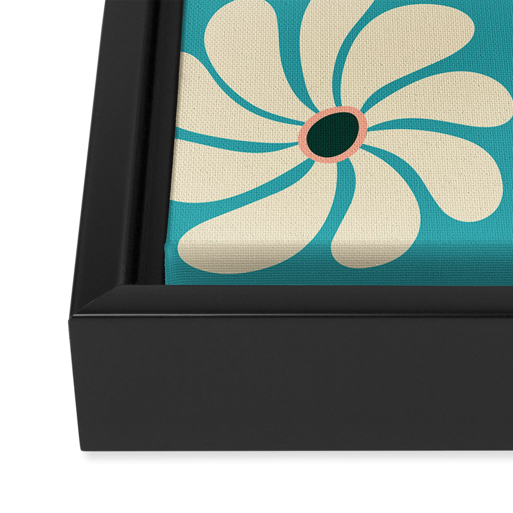 Retro Super Bloom - 70'S Vibe - Turquoise Framed Canvas Print Gallery Image 3