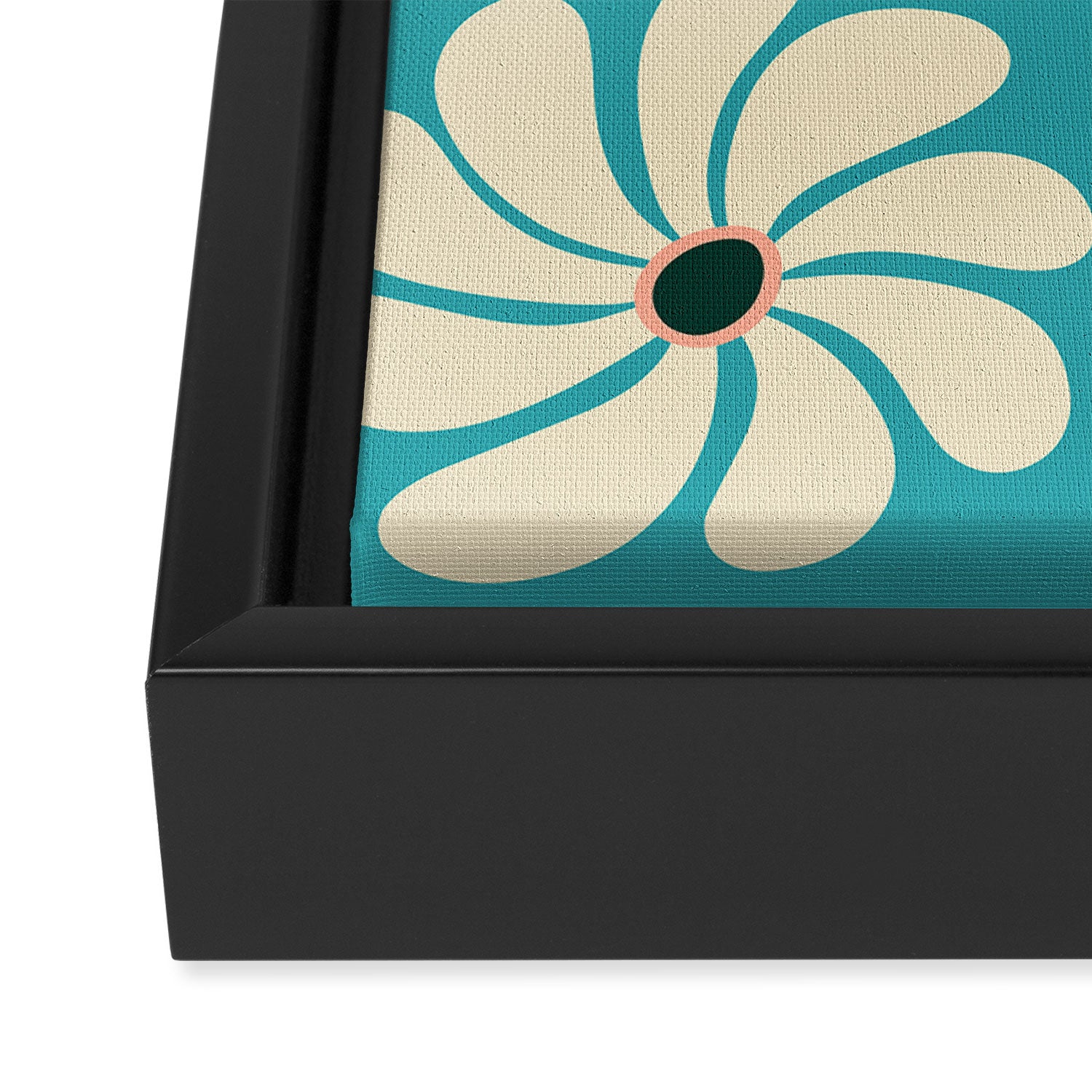Retro Super Bloom - 70'S Vibe - Turquoise Framed Canvas Print Gallery Image 3