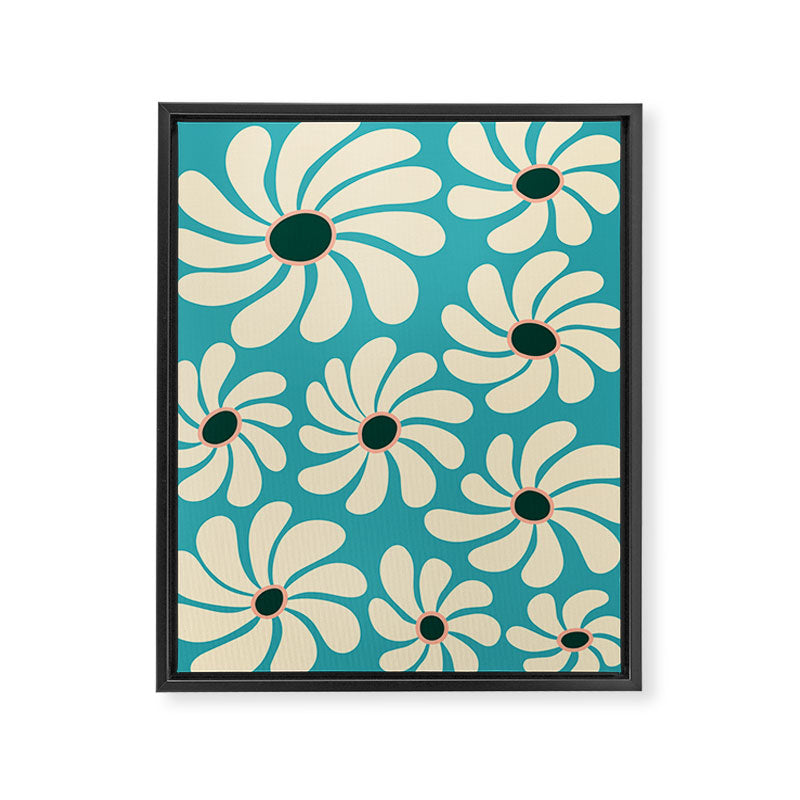 Retro Super Bloom - 70'S Vibe - Turquoise Framed Canvas Print Gallery Image 6