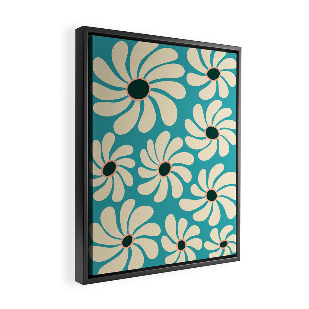 Retro Super Bloom - 70'S Vibe - Turquoise Framed Canvas Print Gallery Image 2