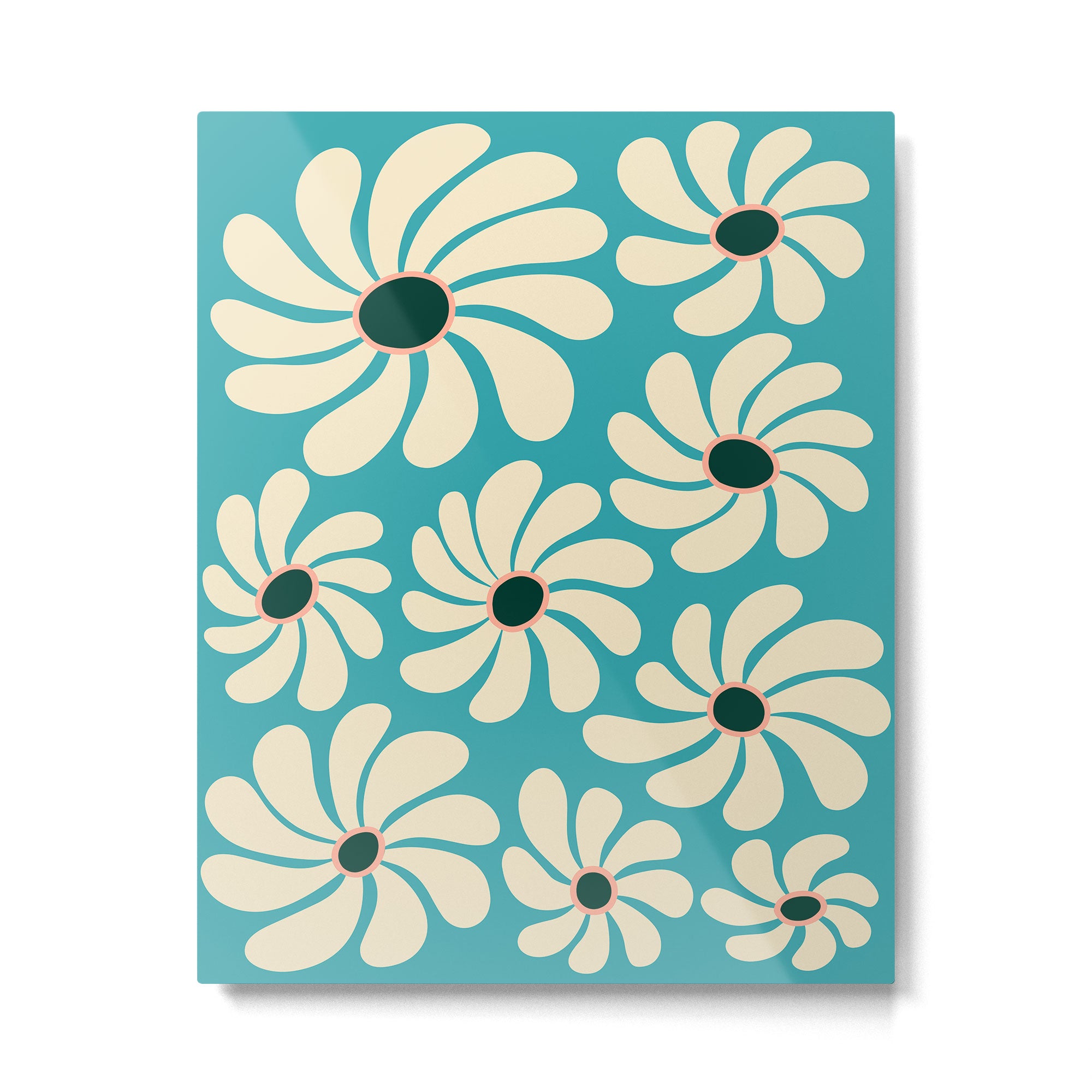 Retro Super Bloom - 70'S Vibe - Turquoise Metal Print Gallery Image 4