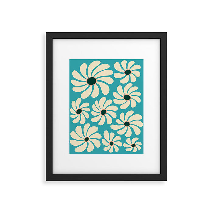 Retro Super Bloom - 70'S Vibe - Turquoise Framed Art Print Gallery Image 1
