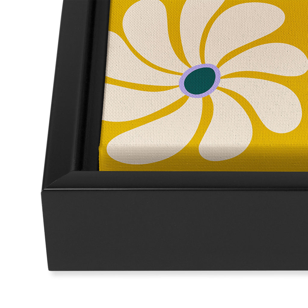 Retro Super Bloom - 70's Vibe - Yellow Framed Canvas Print Gallery Image 3
