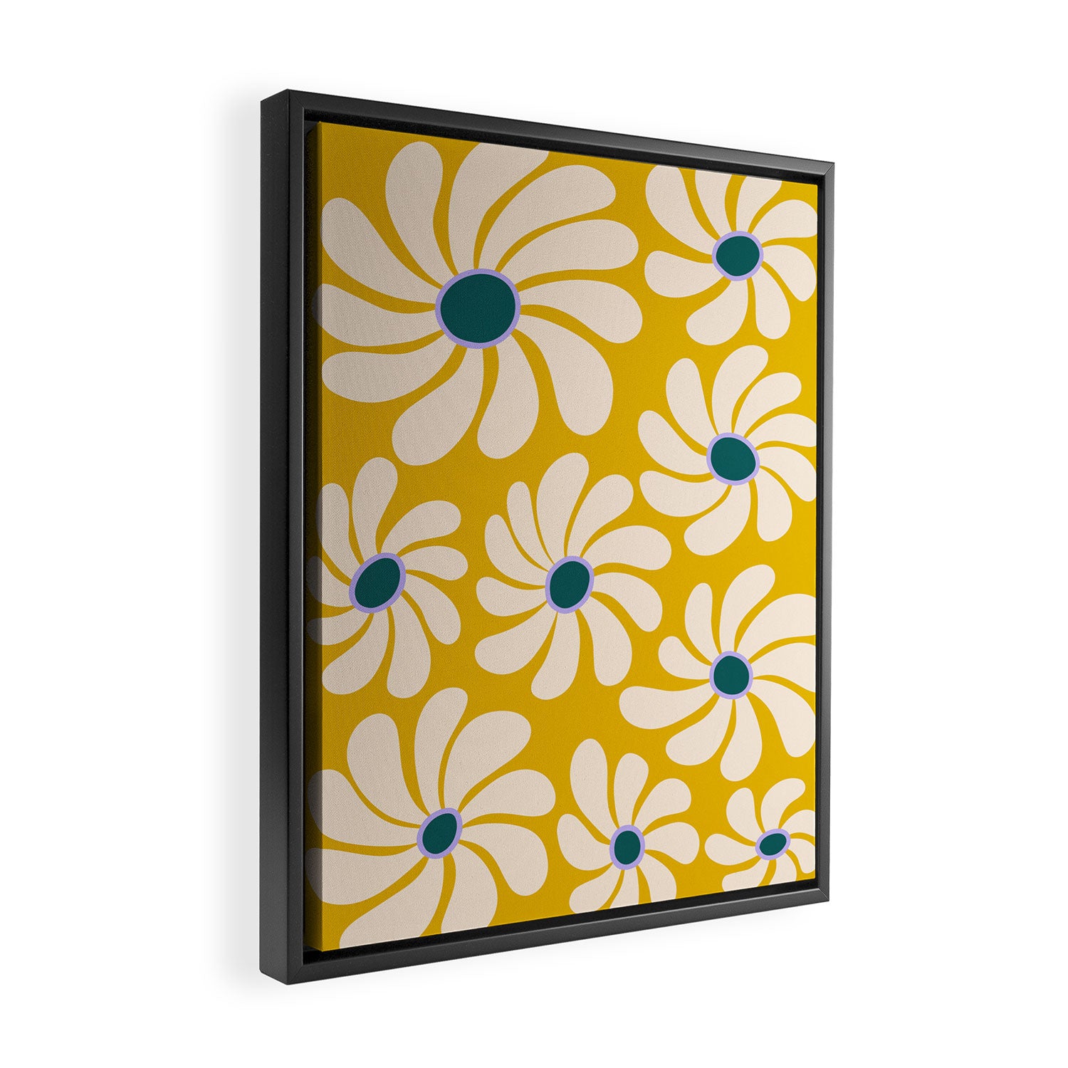 Retro Super Bloom - 70's Vibe - Yellow Framed Canvas Print Gallery Image 2