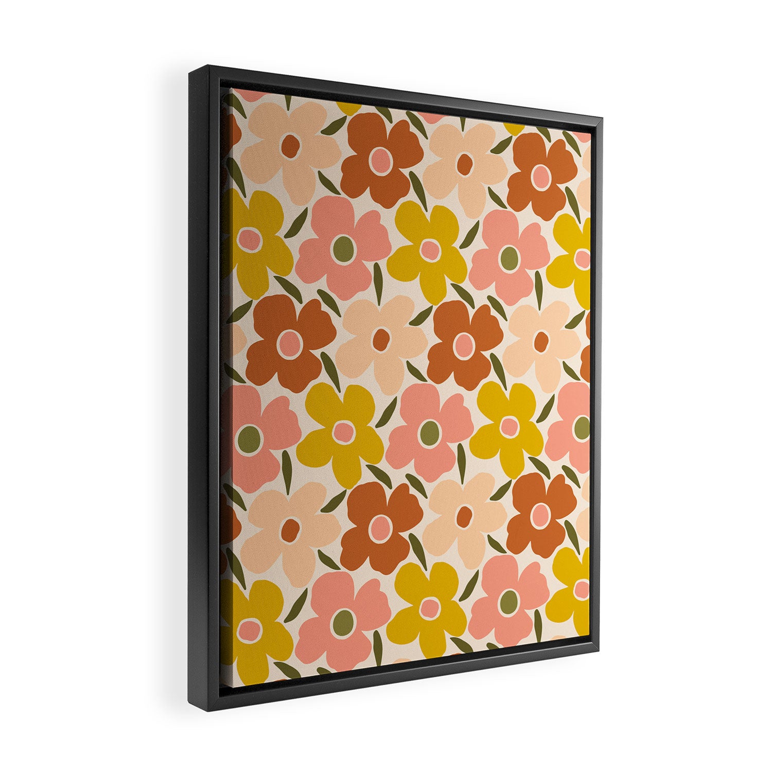 Retro Vintage Floral - Peach Framed Canvas Print Gallery Image 2