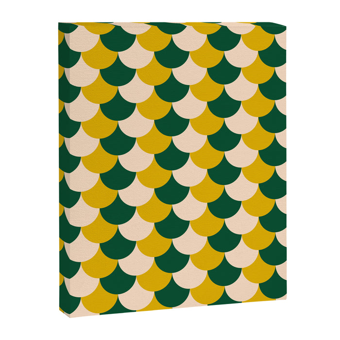 Scale Pattern / Art-deco - Green, Yellow and Cream Canvas Print Gallery Image 1