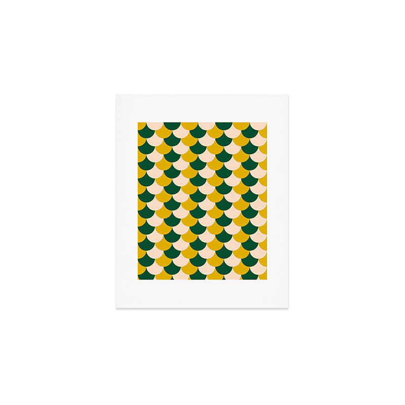 Scale Pattern / Art-deco - Green, Yellow and Cream Art Print Gallery Image 1