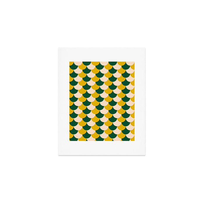 Scale Pattern / Art-deco - Green, Yellow and Cream Art Print Gallery Image 1