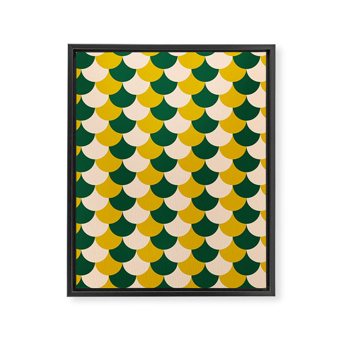 Scale Pattern / Art-deco - Green, Yellow and Cream Framed Canvas Print Gallery Image 1
