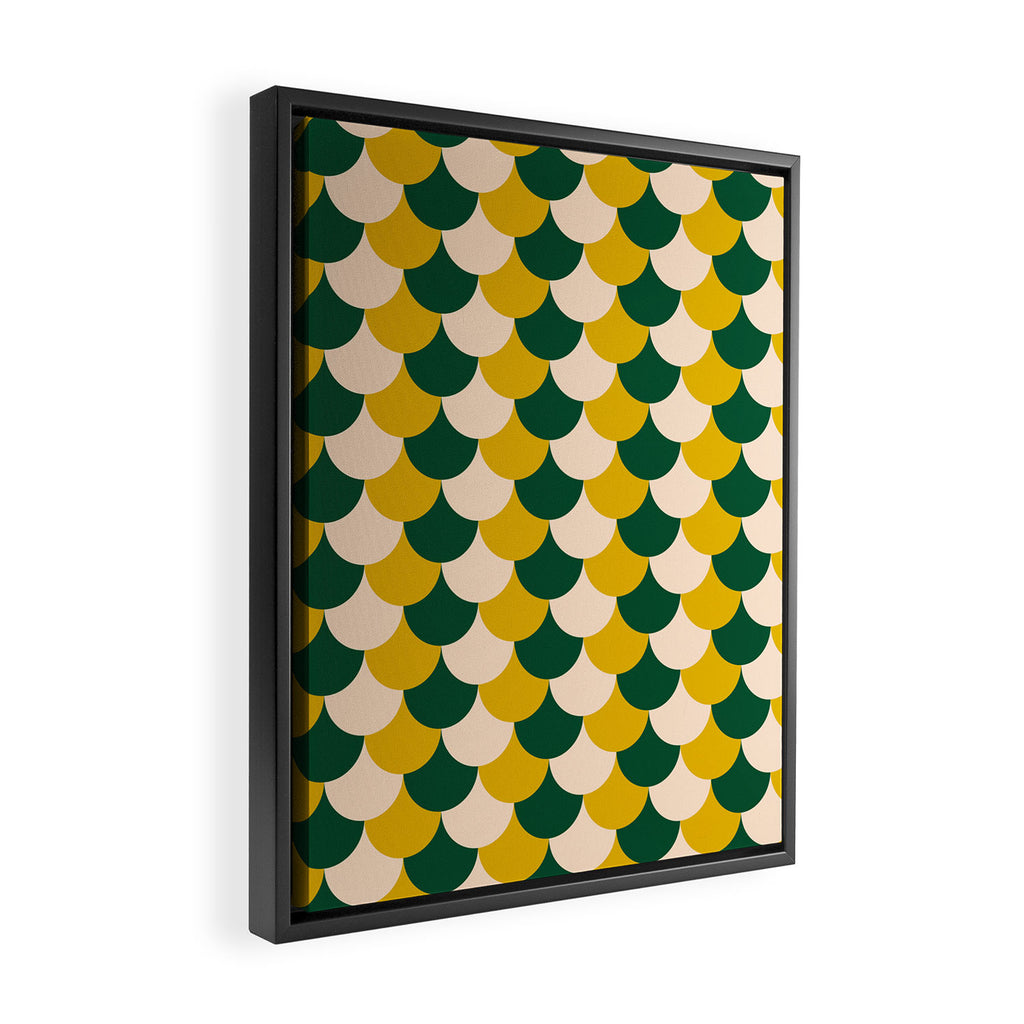 Scale Pattern / Art-deco - Green, Yellow and Cream Framed Canvas Print Gallery Image 2