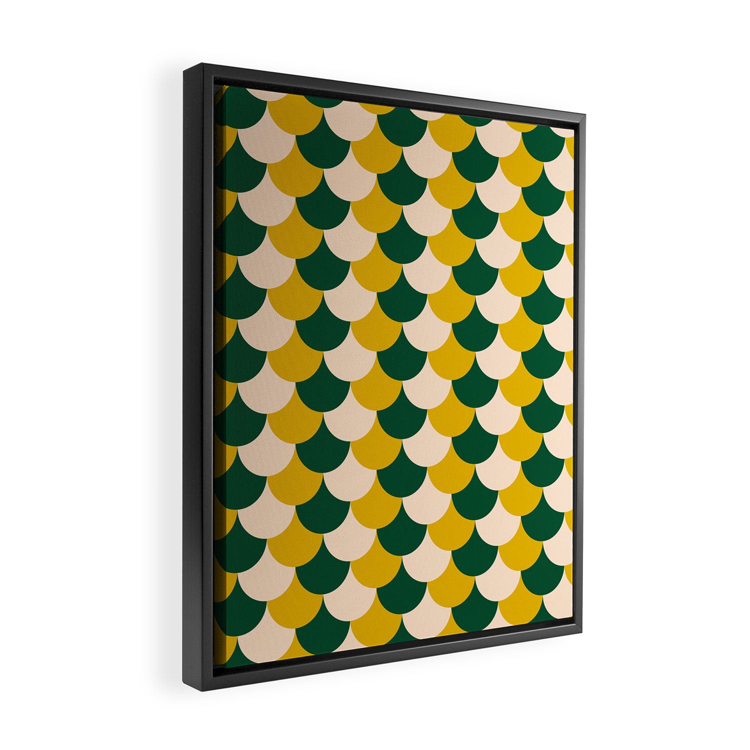 Scale Pattern / Art-deco - Green, Yellow and Cream Framed Canvas Print Gallery Image 2