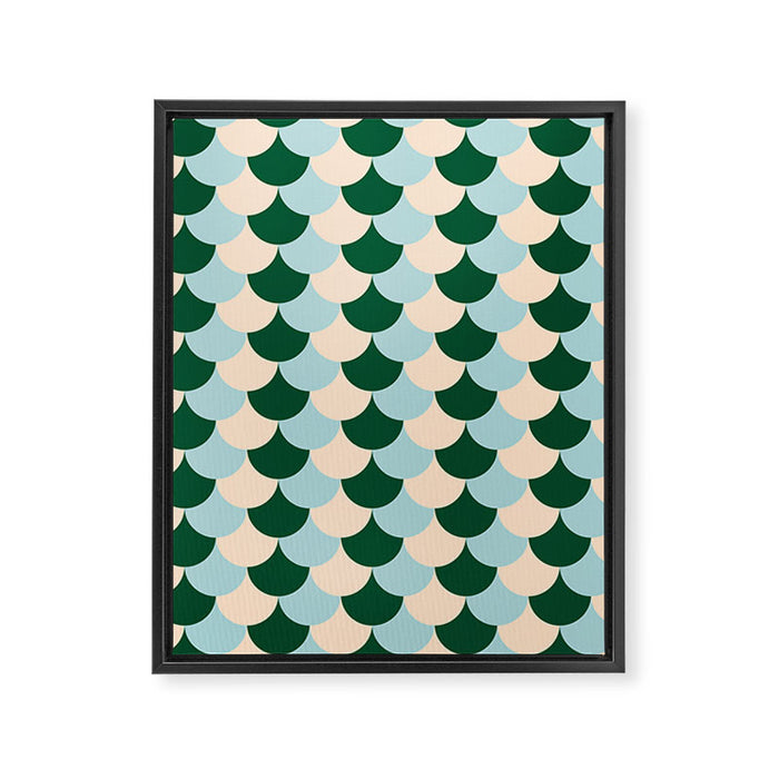 Scale Pattern / Art-deco - Light blue, Green and Cream Framed Canvas Print Gallery Image 1