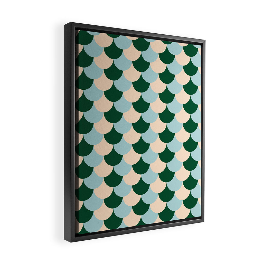 Scale Pattern / Art-deco - Light blue, Green and Cream Framed Canvas Print Gallery Image 2